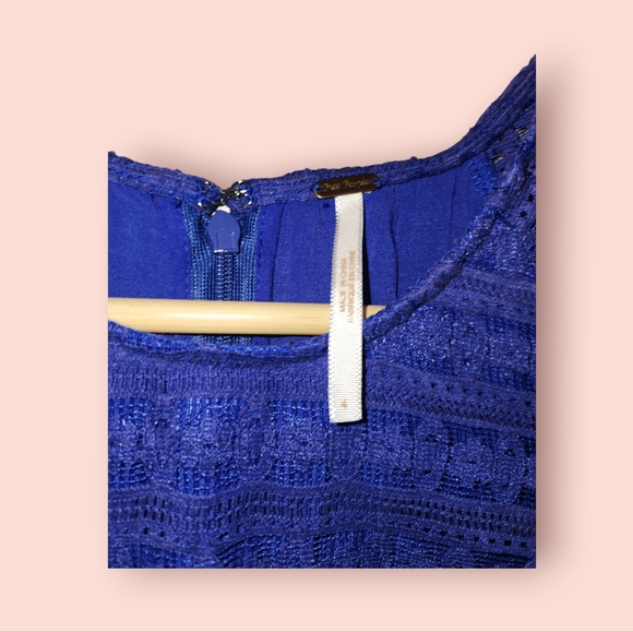 Free People Candy Woven Lace Baby Doll Dress Royal Blue Mini Dress Cotton/Nylon - Picture 3 of 3
